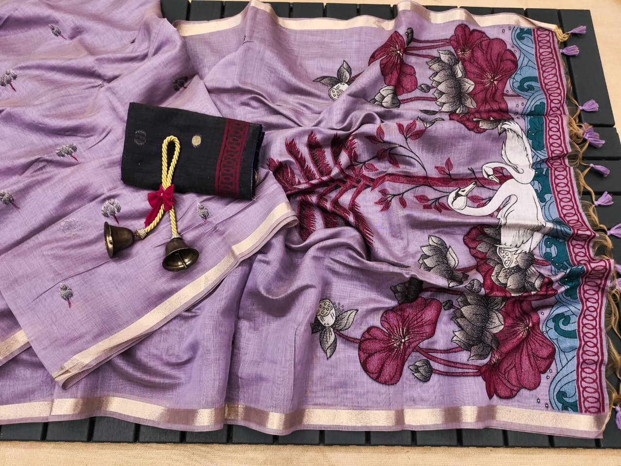 Swan Grace Floral Art Saree-PURPAL