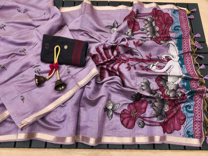 Swan Grace Floral Art Saree-PURPAL