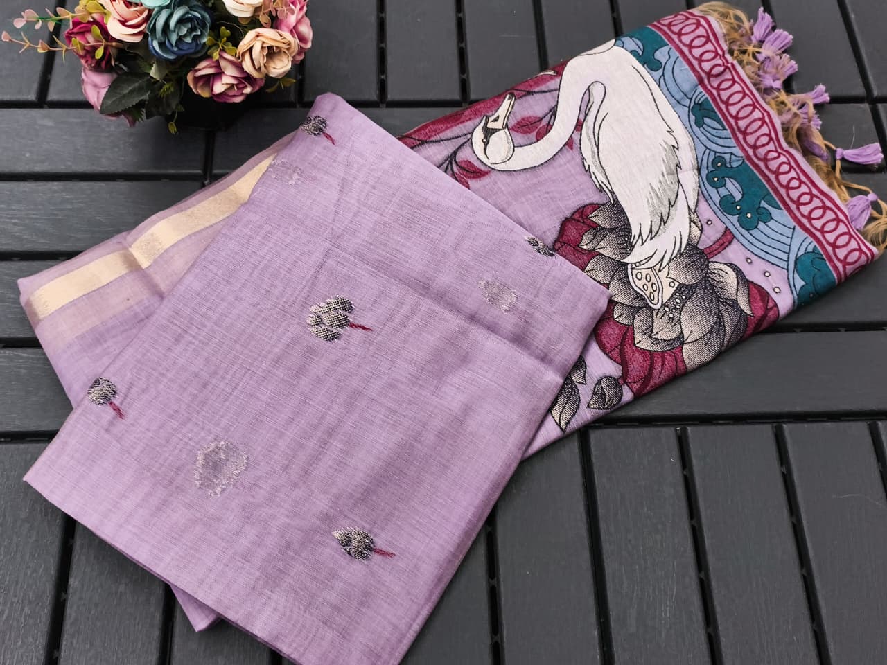 Swan Grace Floral Art Saree-PURPAL