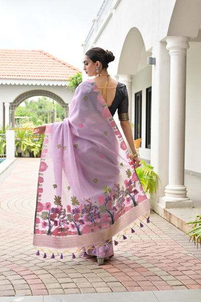 Premium Chanderi Cotton Handloom Saree- PURPLE