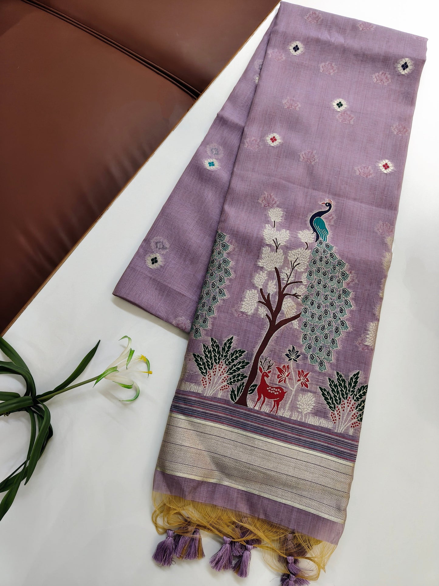 Soft Muga Cotton Maheswari Pattern Saree - Purple