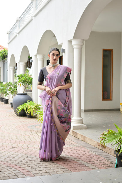 Premium Chanderi Cotton Handloom Saree- PURPLE
