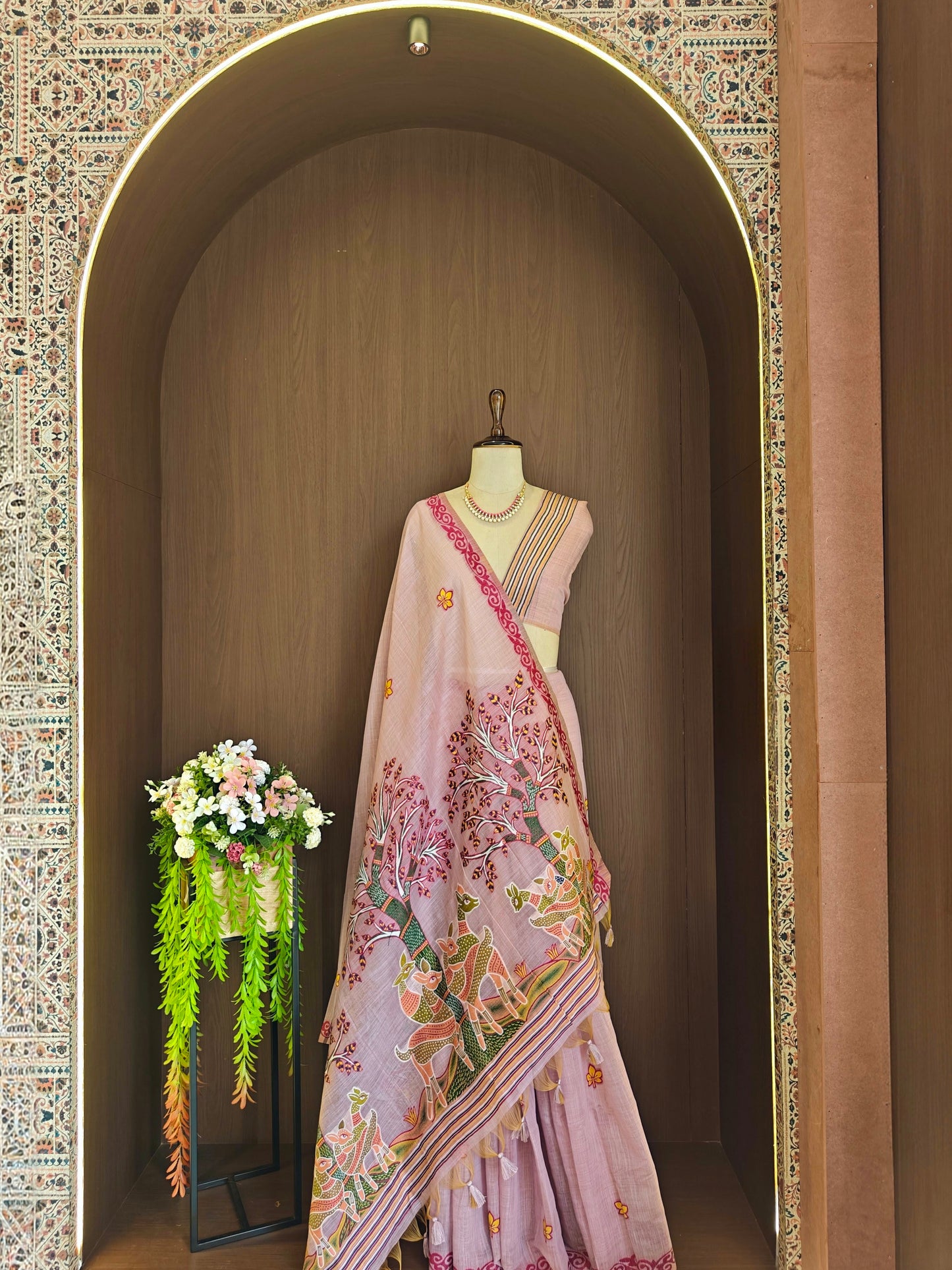 Classic Muga Cotton Saree with Unstitched Blouse and Artistic Border-PURPLE
