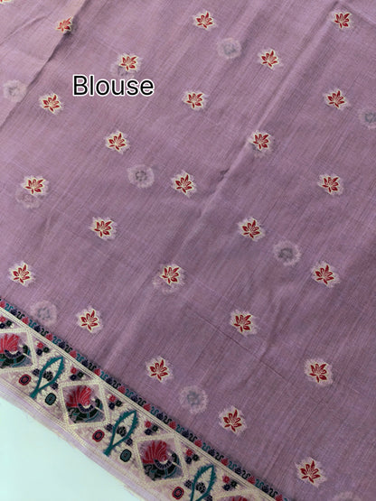 Soft Muga Cotton Maheswari Pattern Saree - Purple