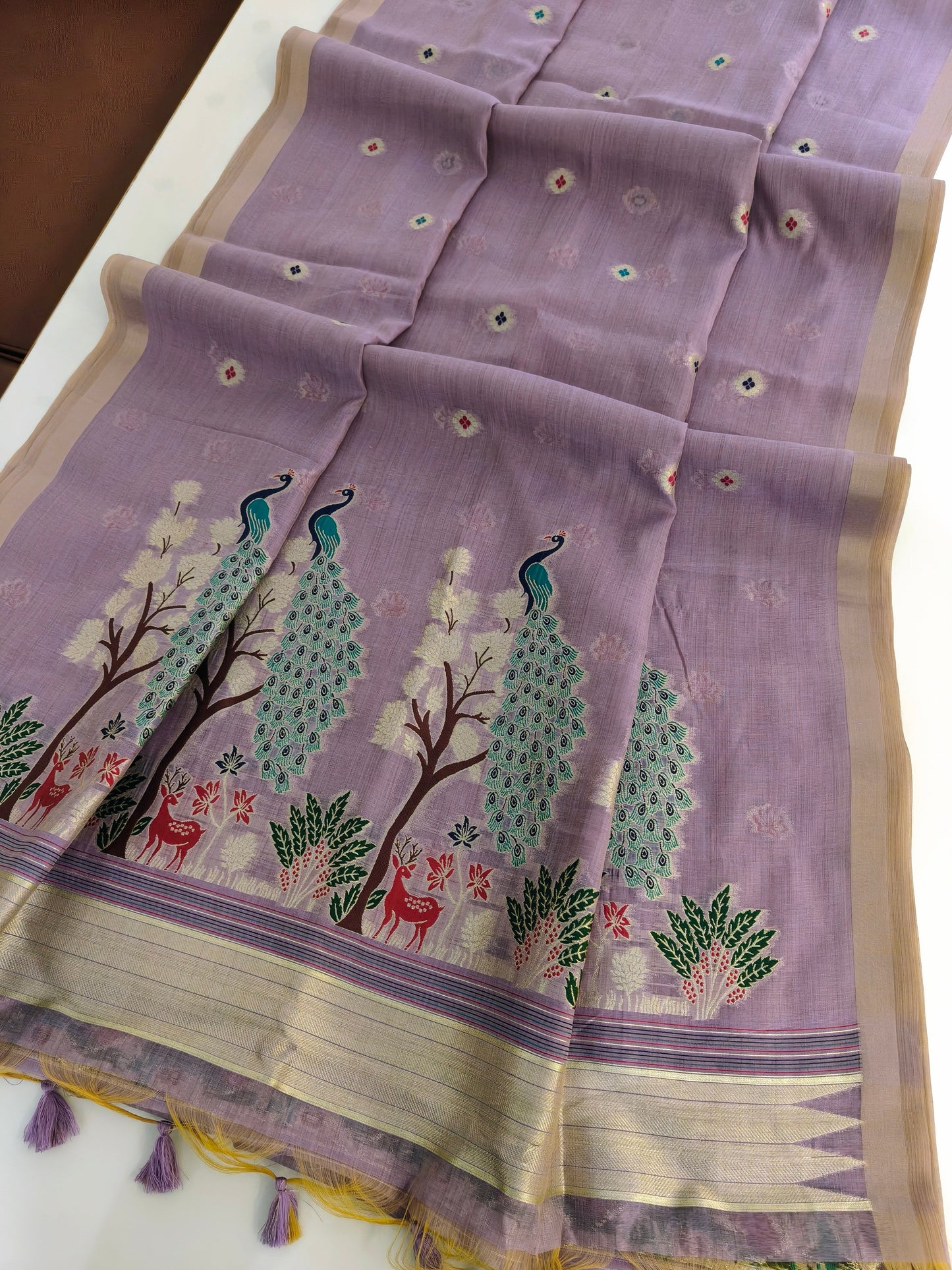 Soft Muga Cotton Maheswari Pattern Saree - Purple