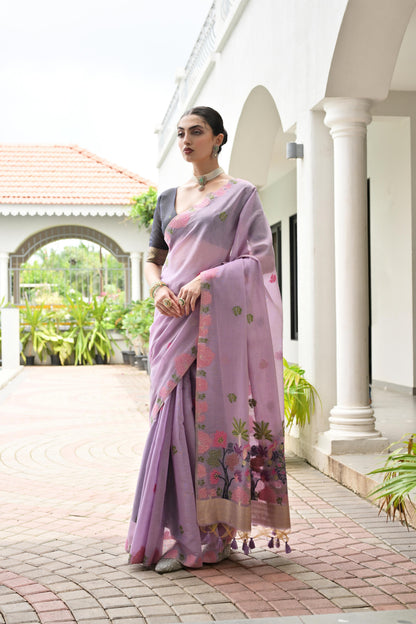 Premium Chanderi Cotton Handloom Saree- PURPLE