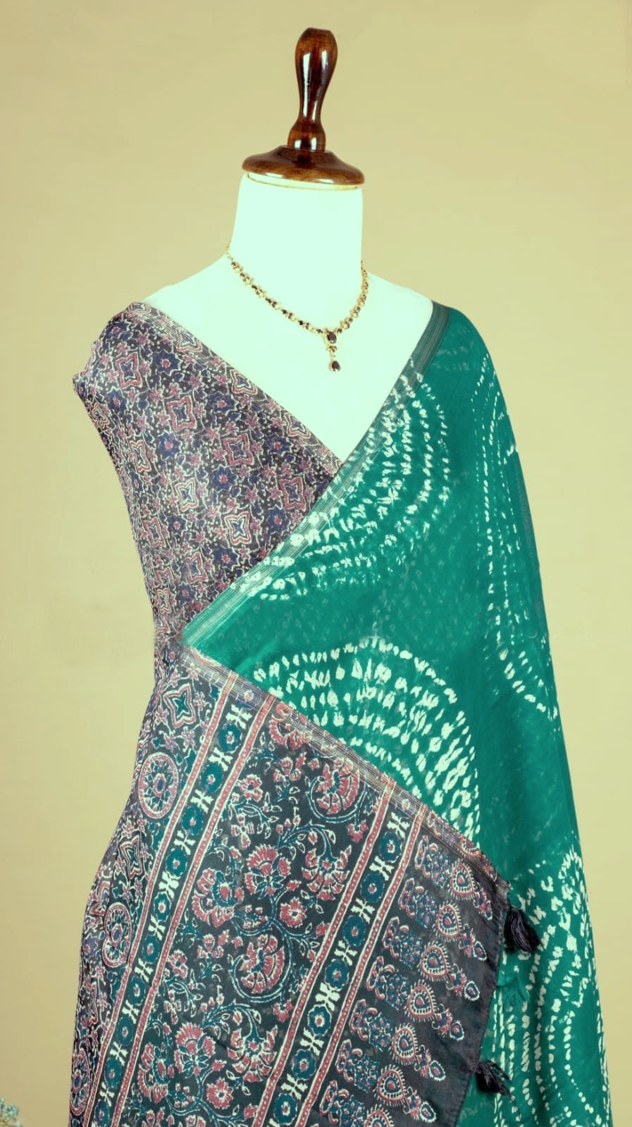 Soft Linen Cotton Heritage Print Saree for Women - Rama