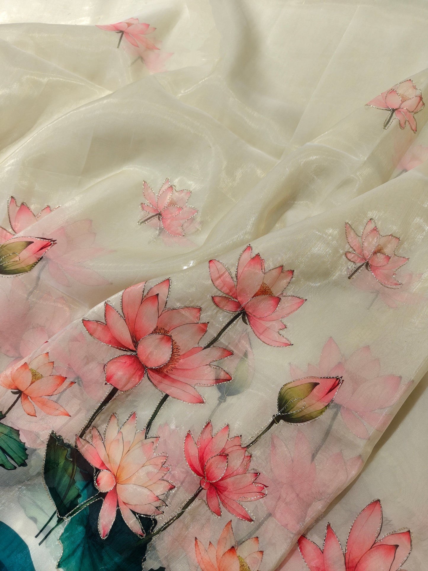 Elegant Organza Silk Saree with Floral Pallu and Stylish Tassels-RAMA