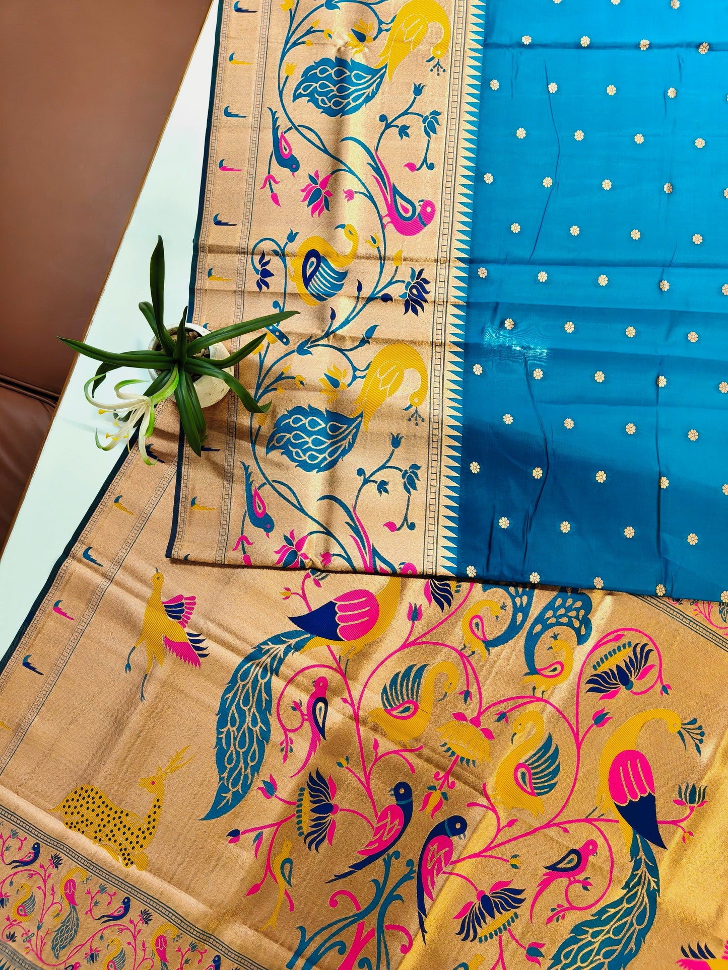 Premium Teal  Silk Saree with Peacock & Bird Woven Pallu- RAMA