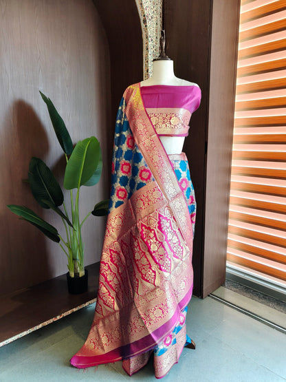 PURE SOFT BANARASI PAITHANI SILK SAREE - RAMA