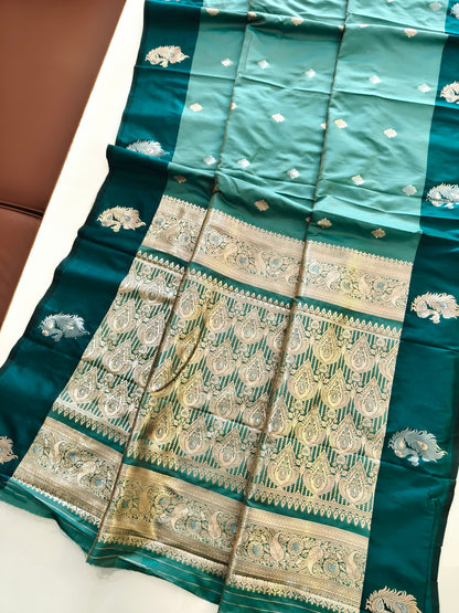Banarasi Katan Silk Saree With Peacock Weaving  - RAMA