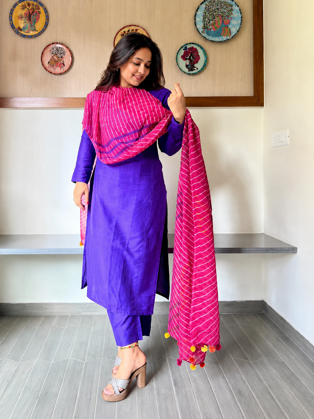 Classic Leheriya Pattern kota Cotton Dupatta-PINK