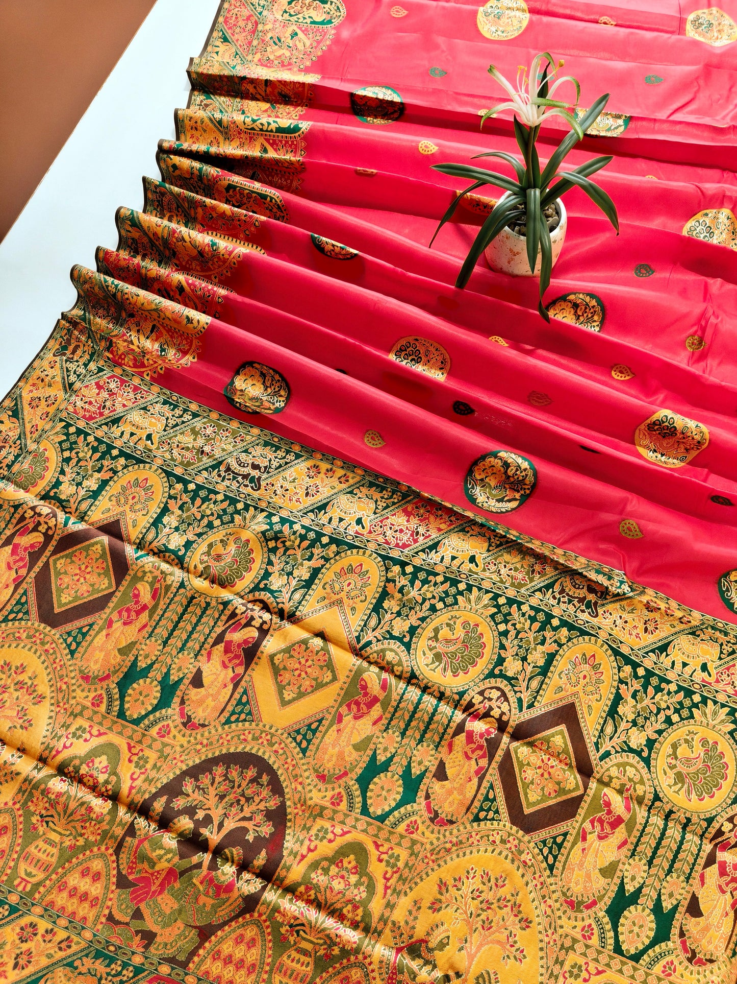 PURE SOFT RAJWADI PASHMINA SILK SAREE - RED