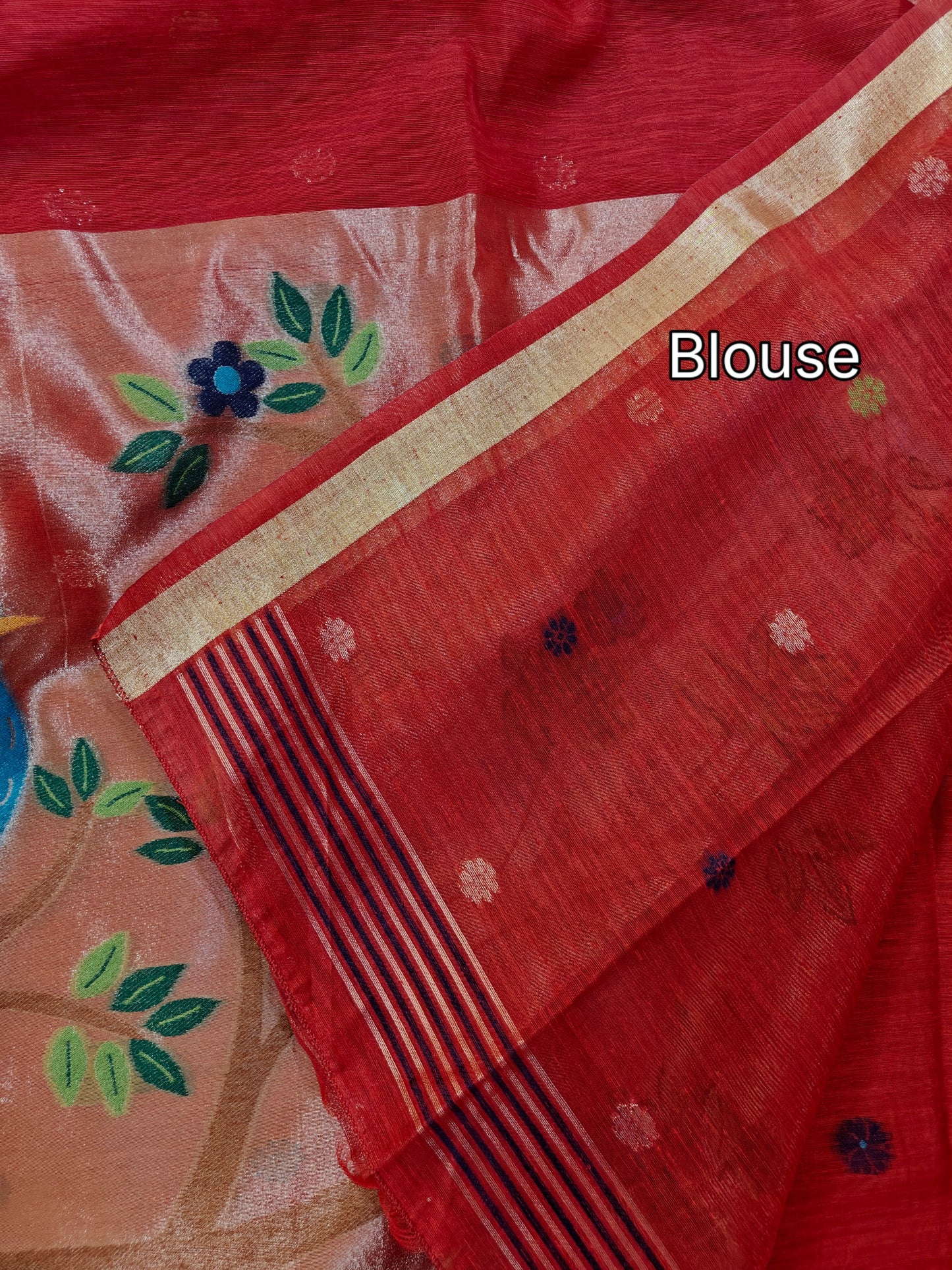 Pure Linen Saree With Zari Bird & Floral Pallu - RED