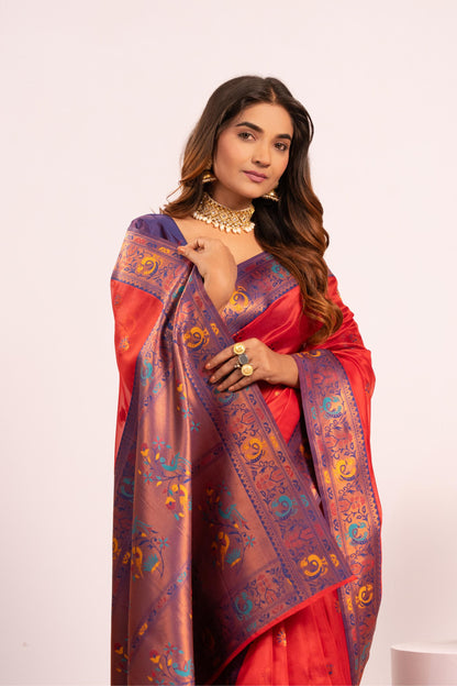 Classic Banarasi Paithani with Traditional Zari - RED