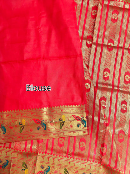Banarsi Paithani Copper Zari Silk Saree- Red