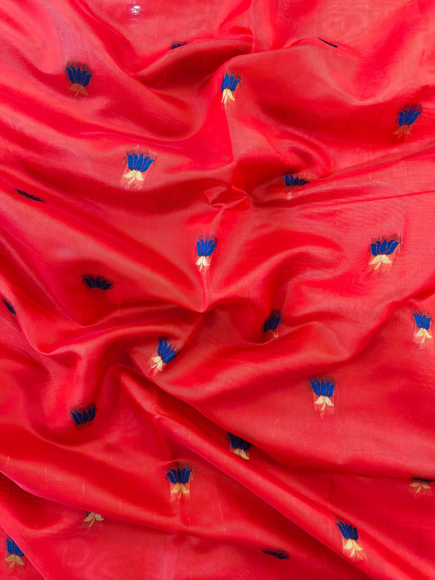 Paithani Silk Saree with Floral Motifs and Zari Pallu - RED