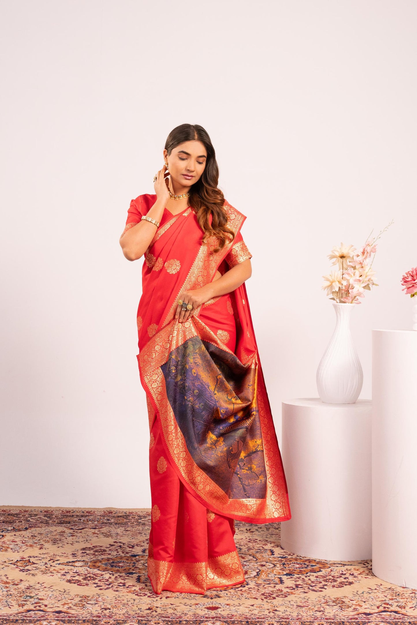 Handloom Banarasi Paithani Silk Saree with Artistic Peacock Pallu - RED