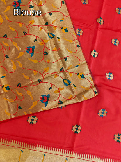 Banarasi Paithani With Bird & Floral Pallu - RED