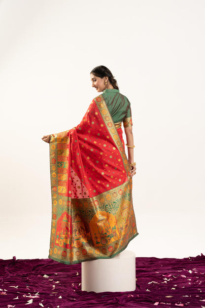 PURE SOFT PASHMINA SILK SAREE - RED