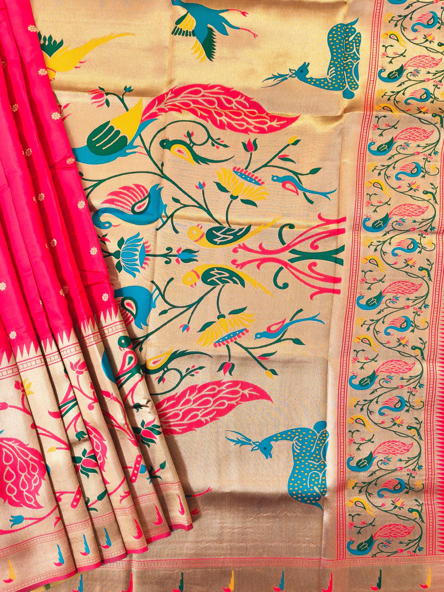 Premium Teal  Silk Saree with Peacock & Bird Woven Pallu- RED