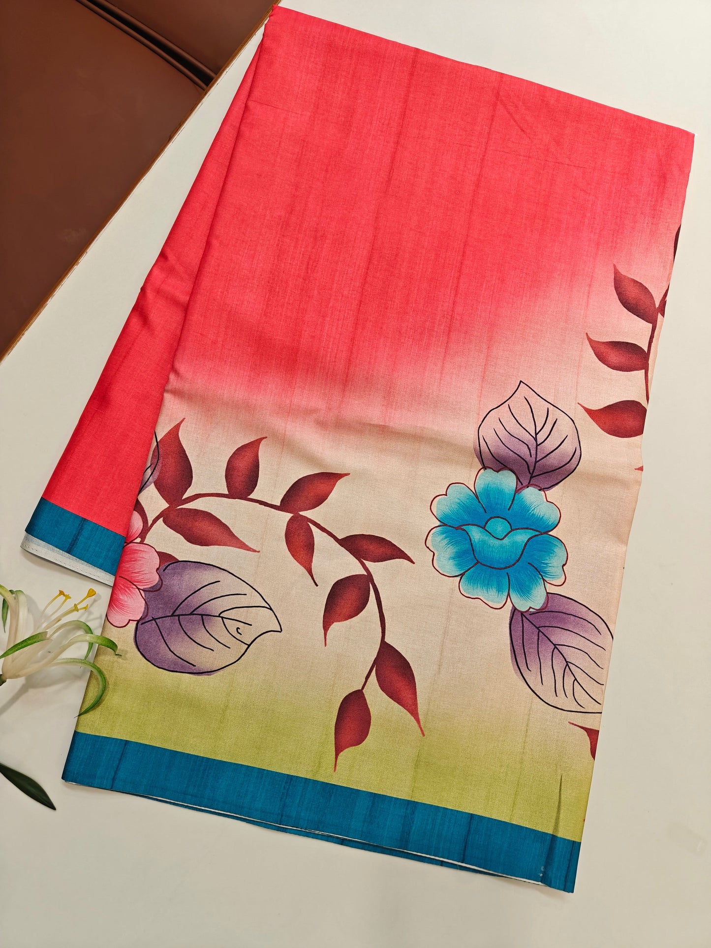 Modern Ethnic Saree with Floral Design -  RED