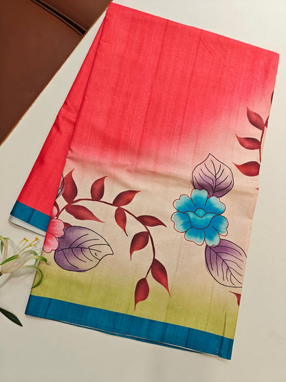 Modern Ethnic Saree with Floral Design -  RED