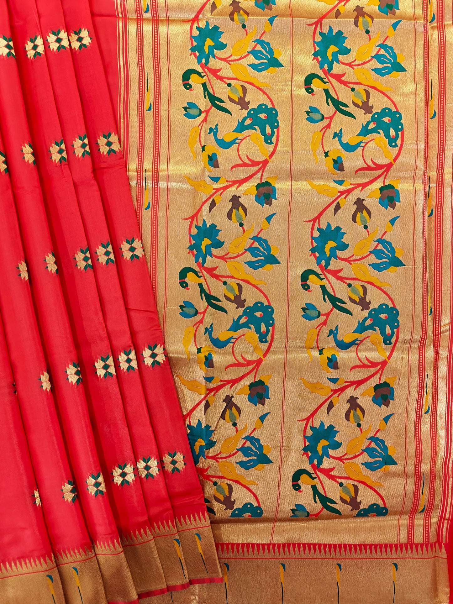 Banarasi Paithani With Bird & Floral Pallu - RED