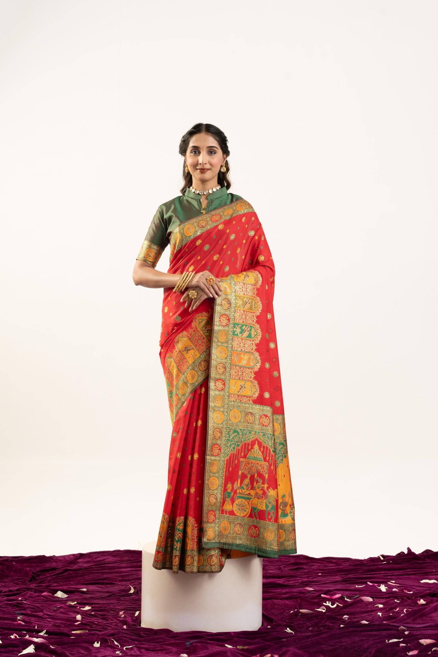 PURE SOFT PASHMINA SILK SAREE - RED