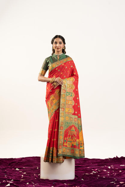 PURE SOFT PASHMINA SILK SAREE - RED