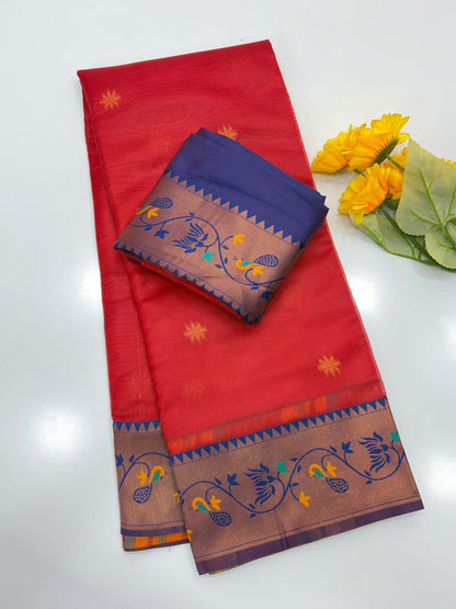 Designer Paithani Saree with Rich Zari Pallu-RED