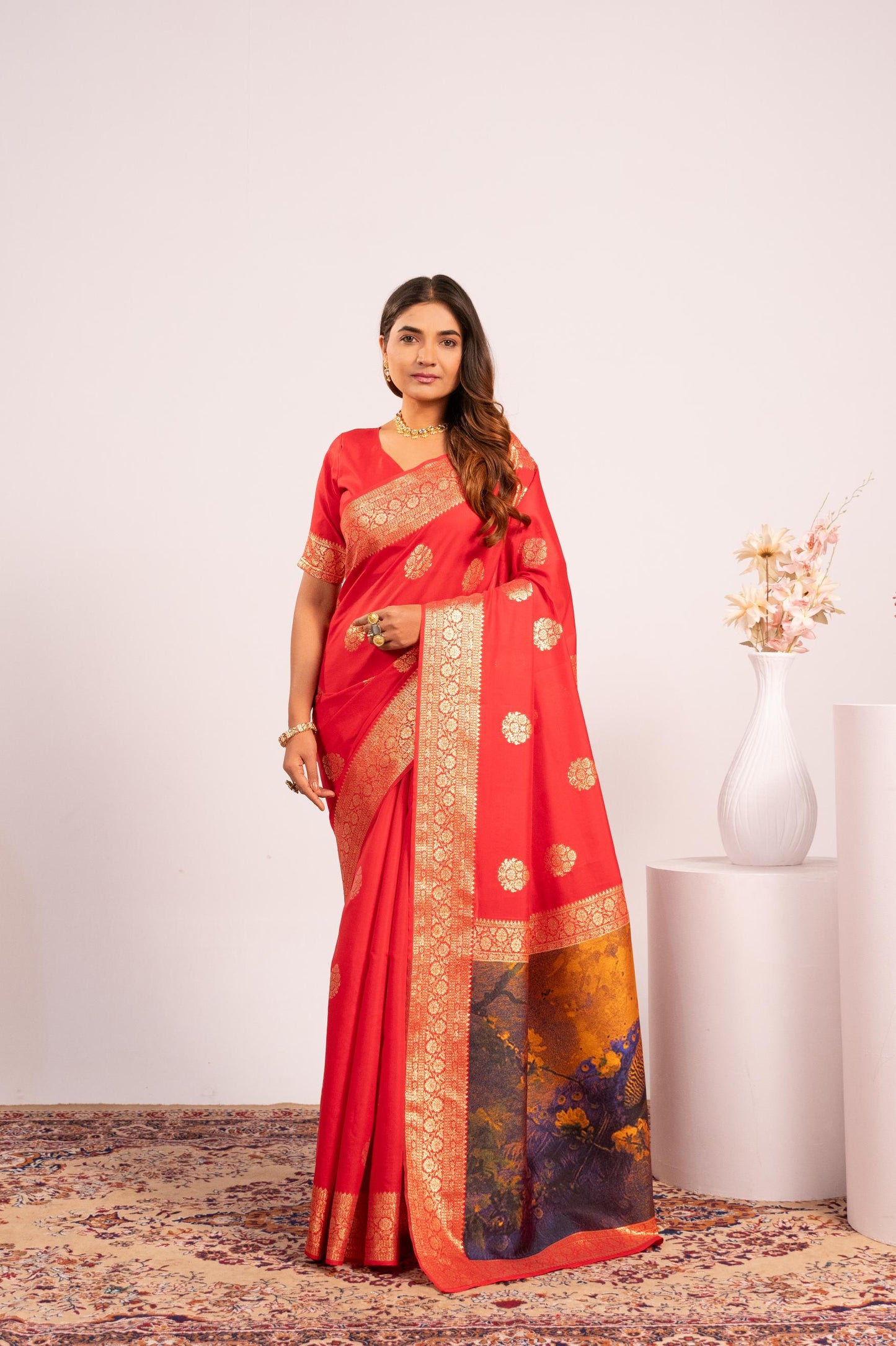 Handloom Banarasi Paithani Silk Saree with Artistic Peacock Pallu - RED