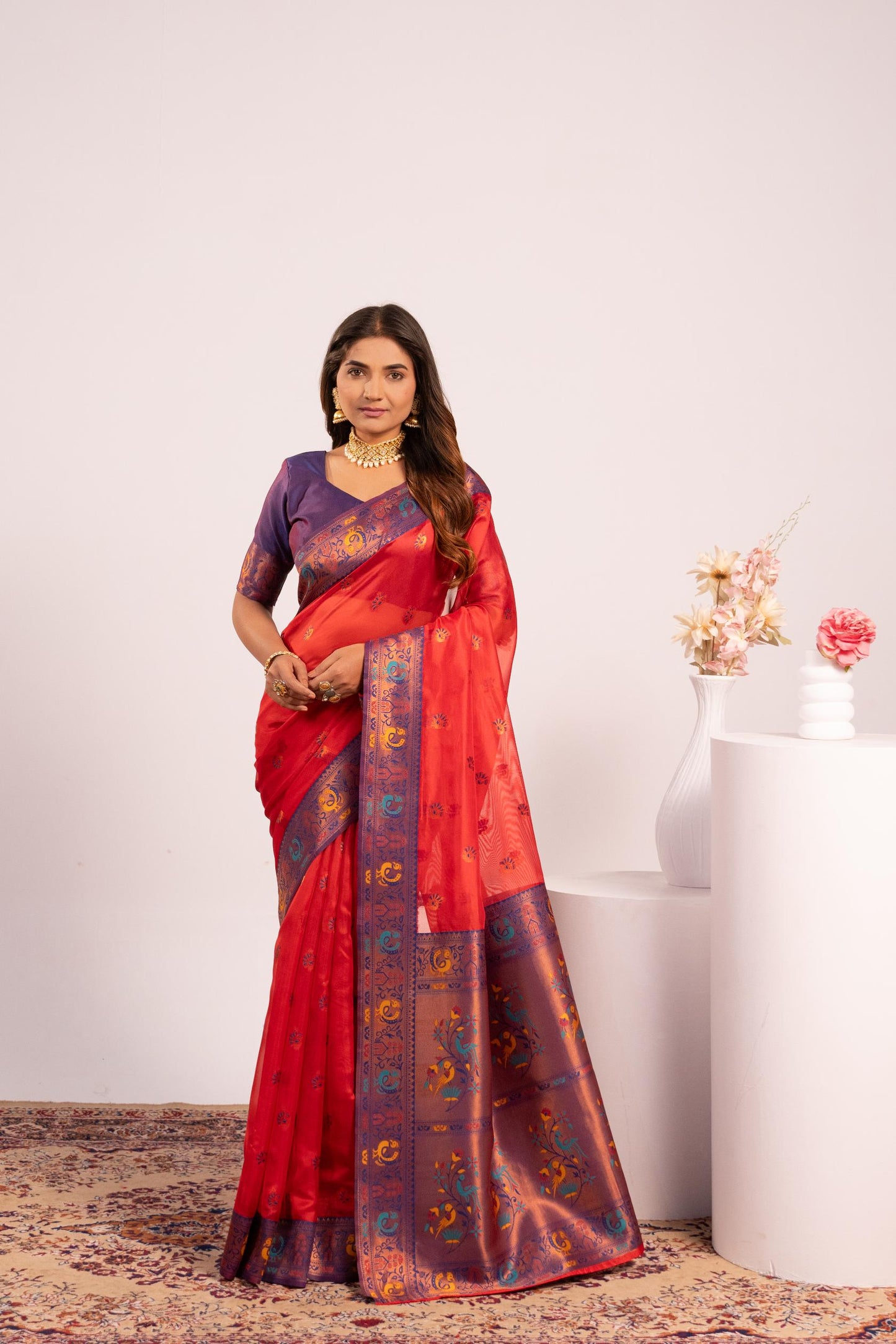 Classic Banarasi Paithani with Traditional Zari - RED