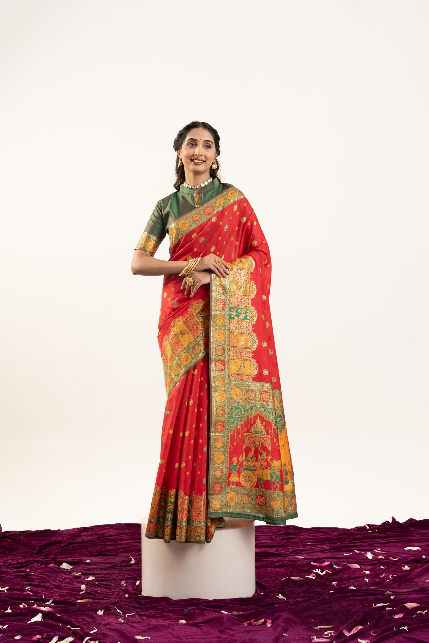 PURE SOFT PASHMINA SILK SAREE - RED