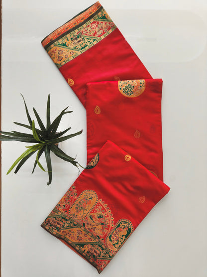 PURE SOFT RAJWADI PASHMINA SILK SAREE - RED