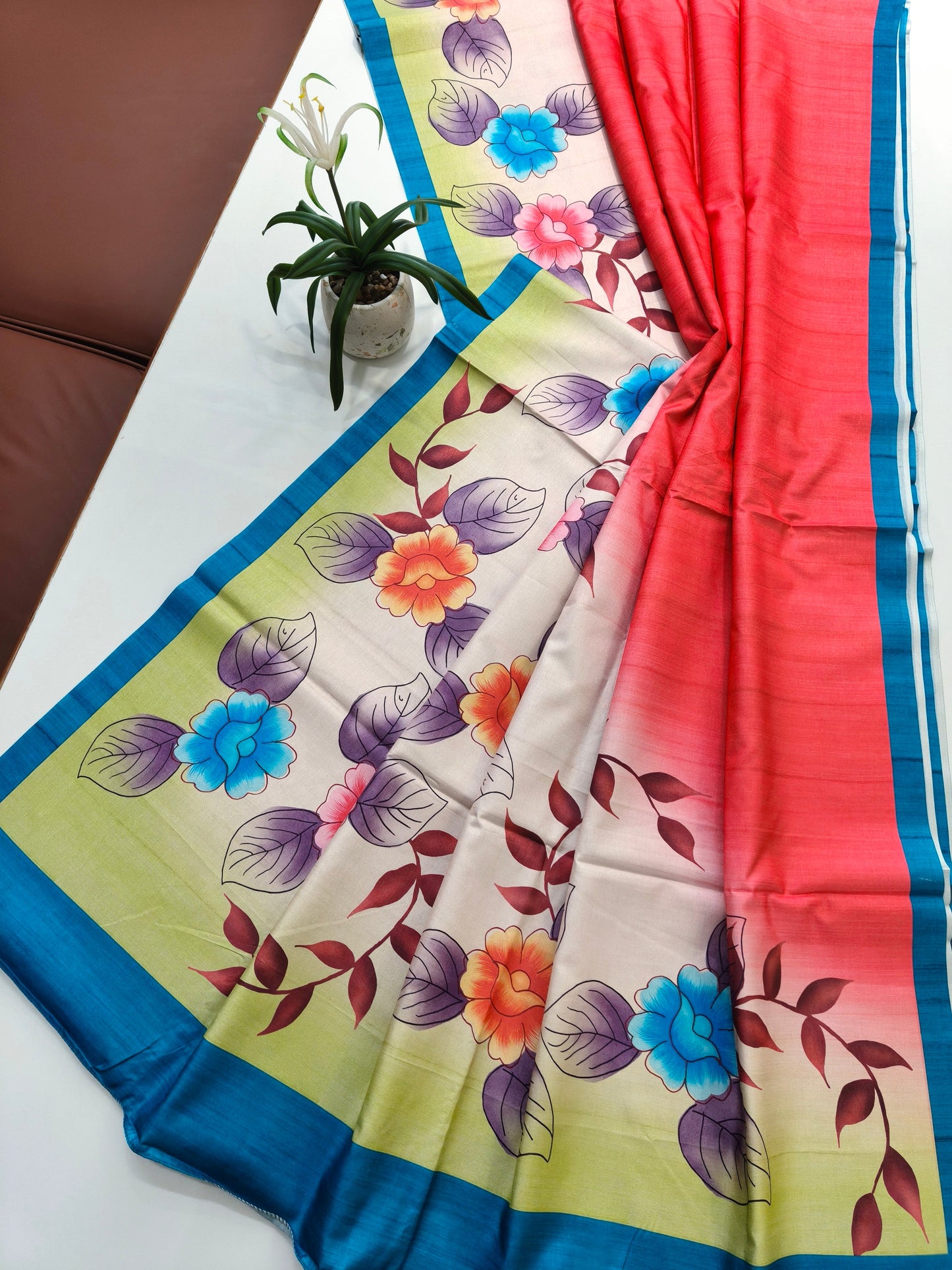 Modern Ethnic Saree with Floral Design -  RED