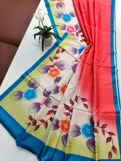 Modern Ethnic Saree with Floral Design -  RED