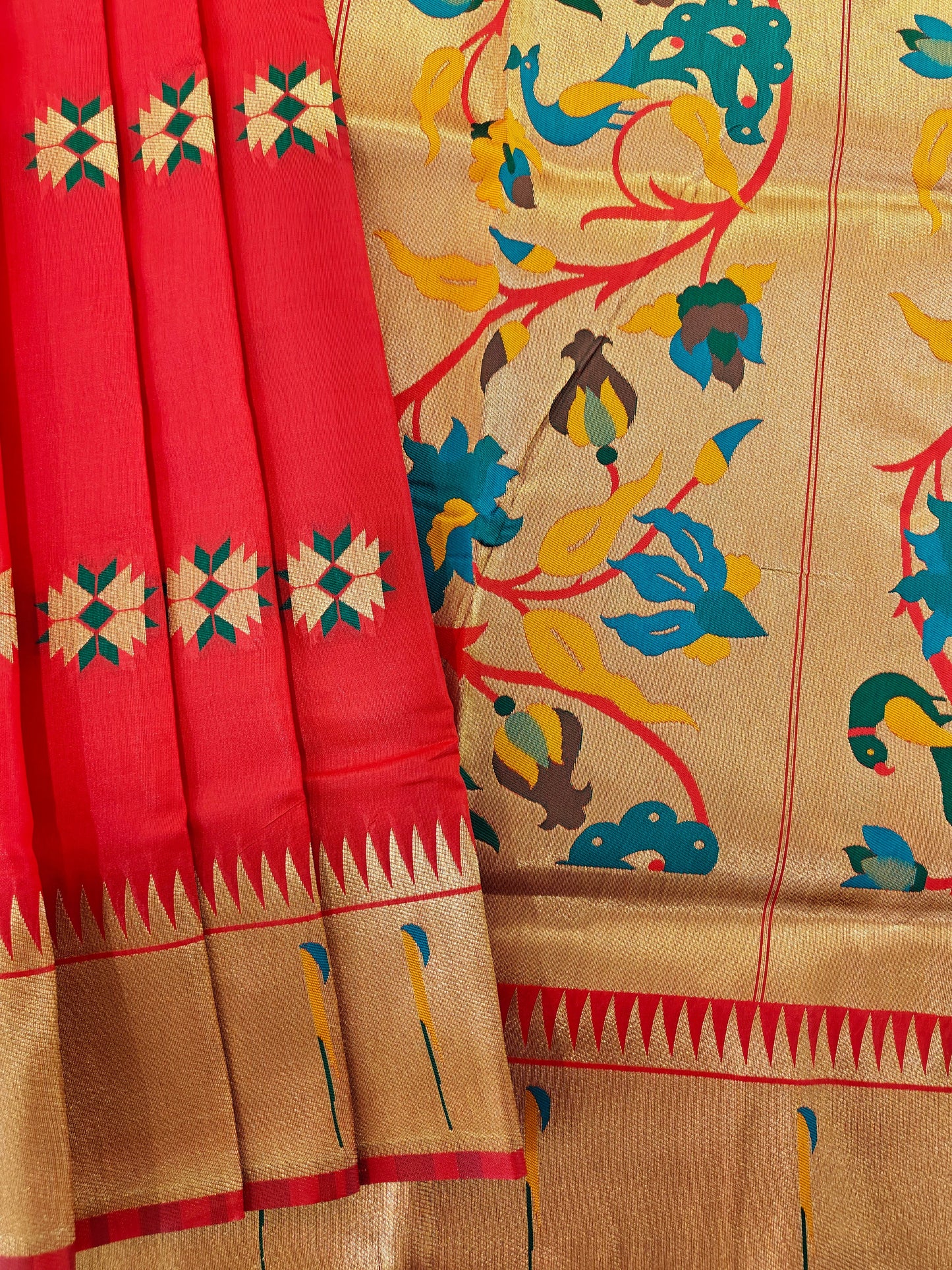 Banarasi Paithani With Bird & Floral Pallu - RED