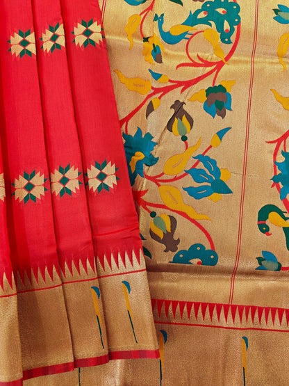 Banarasi Paithani With Bird & Floral Pallu - RED