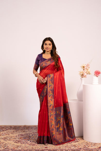 Pure Banarasi Paithani Silk Saree - RED