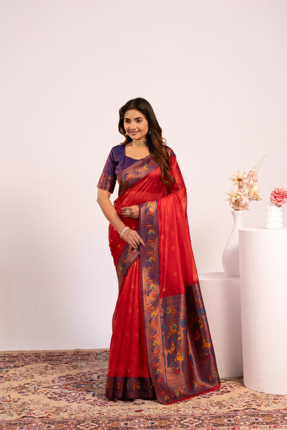 Pure Banarasi Paithani Silk Saree - RED