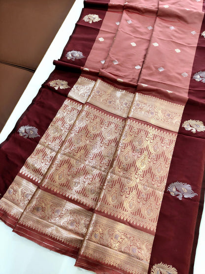 Banarasi Katan Silk Saree With Peacock Weaving  - RED