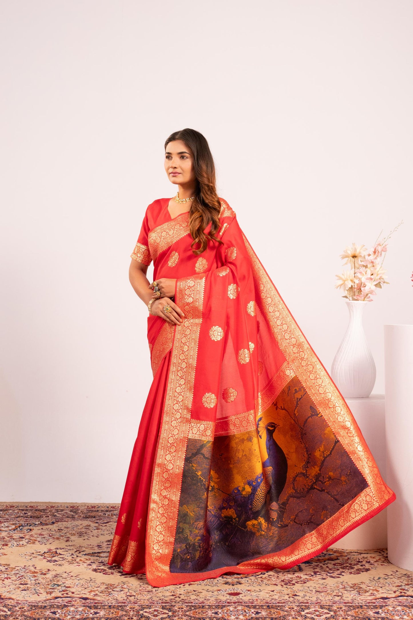 Handloom Banarasi Paithani Silk Saree with Artistic Peacock Pallu - RED