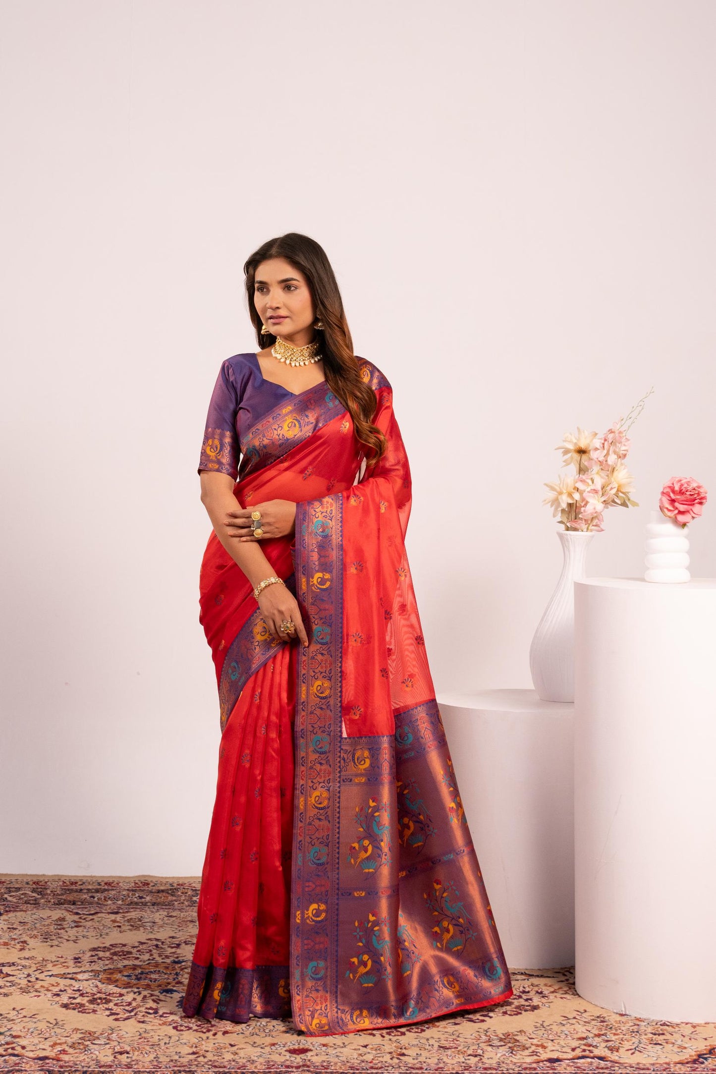 Classic Banarasi Paithani with Traditional Zari - RED