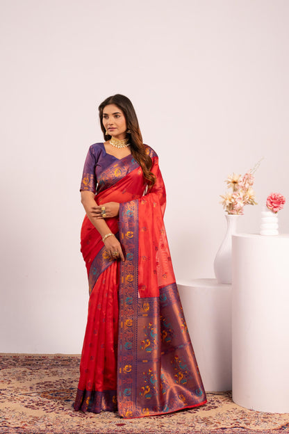 Classic Banarasi Paithani with Traditional Zari - RED