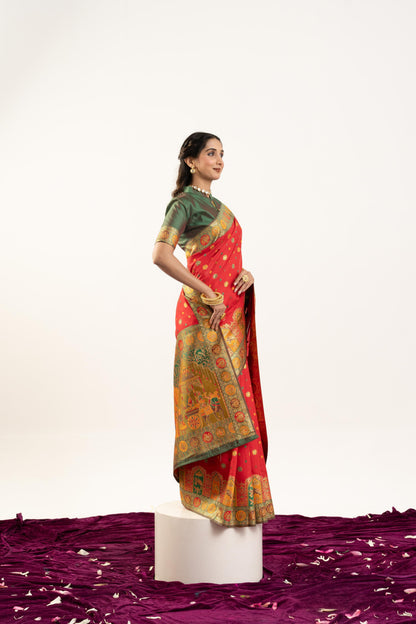 PURE SOFT PASHMINA SILK SAREE - RED