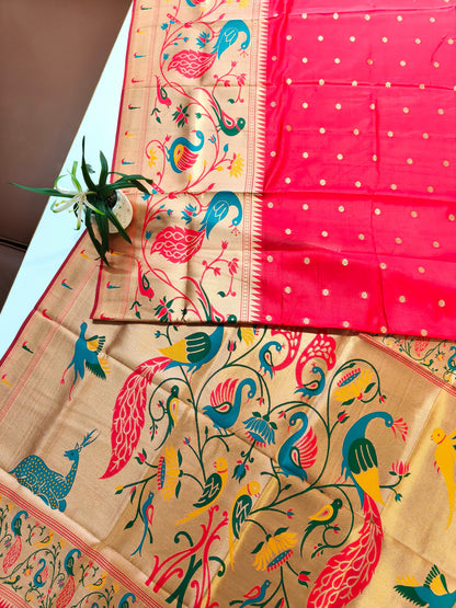 Premium Teal  Silk Saree with Peacock & Bird Woven Pallu- RED