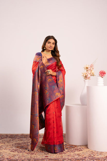 Classic Banarasi Paithani with Traditional Zari - RED