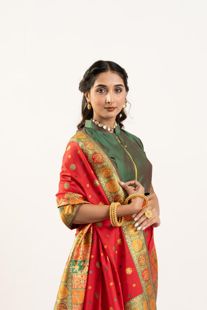 PURE SOFT PASHMINA SILK SAREE - RED