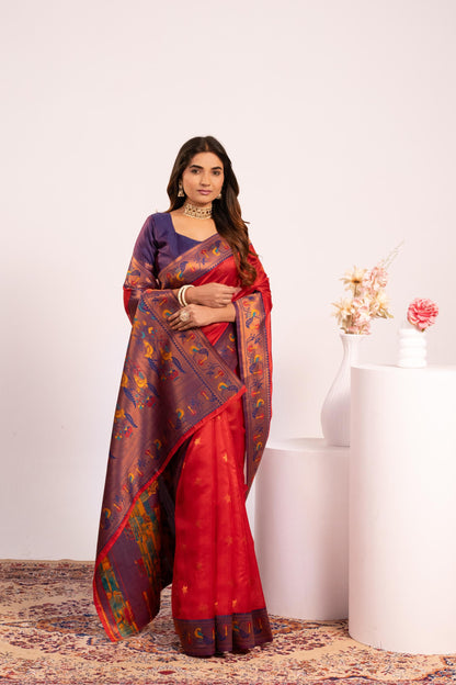 Pure Banarasi Paithani Silk Saree - RED